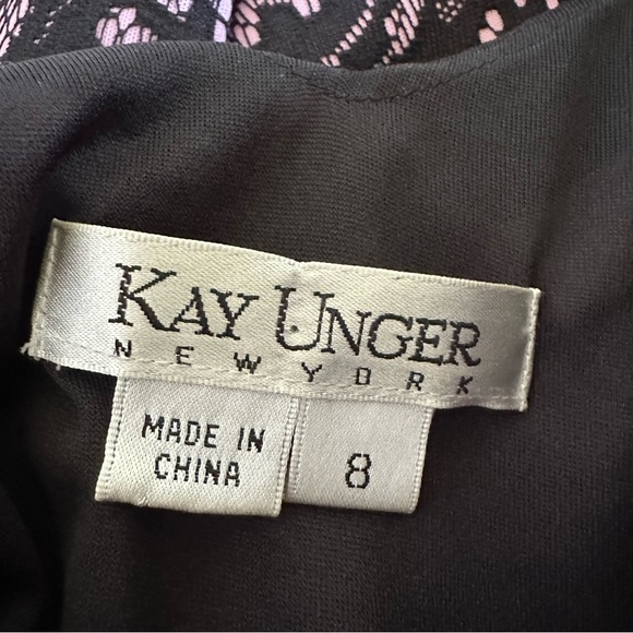 Kay Unger Womens 8 Pink Black Lace Overlay Elegant Sheath Dress Wedding Party - Picture 8 of 9